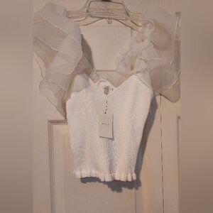 Idem Ditto White Grand Gesture Organza Fairy Crop Top Ribbed White Ivory S New
